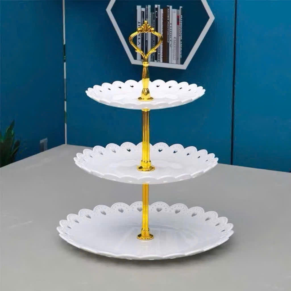 Khay mứt Tết tròn 3 tầng cao cấp, khay đựng mứt sang trọng