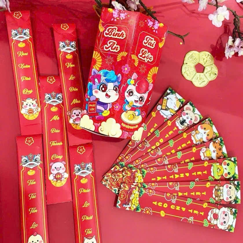 [-] Bao Lì Xì Gieo Quẻ (12 quẻ + hộp giấy)