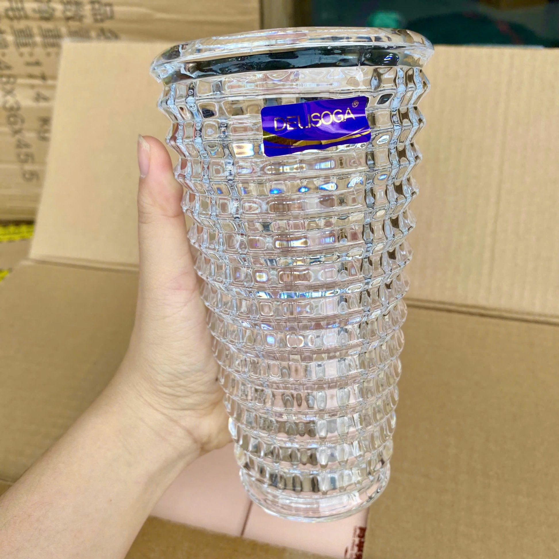 [18] Bình Cắm Hoa DELI Trong Suốt 20cm DSHP121-1