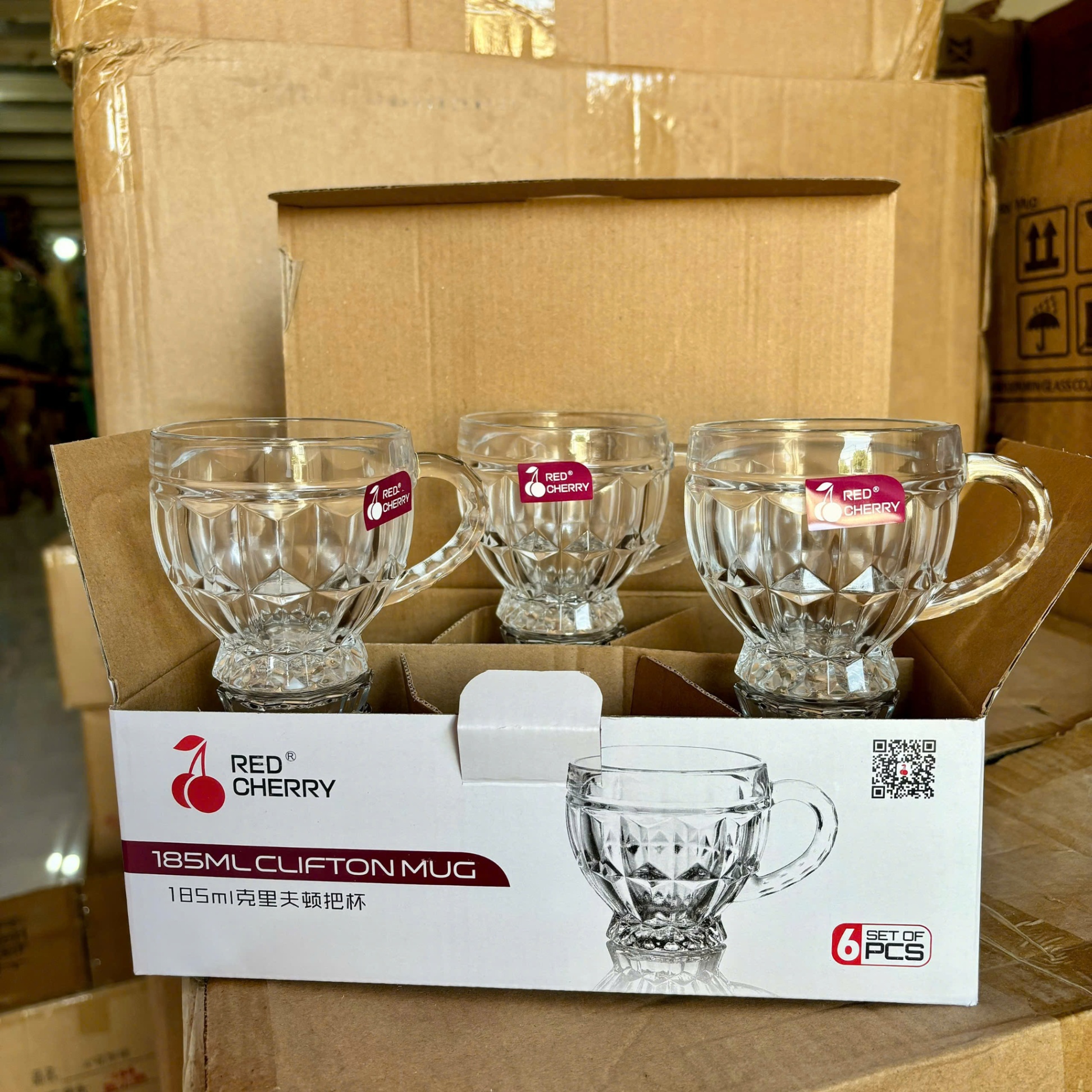 [12] Set 6 Ly Thủy Tinh TRẮNG 185ml Có Quai ZB45