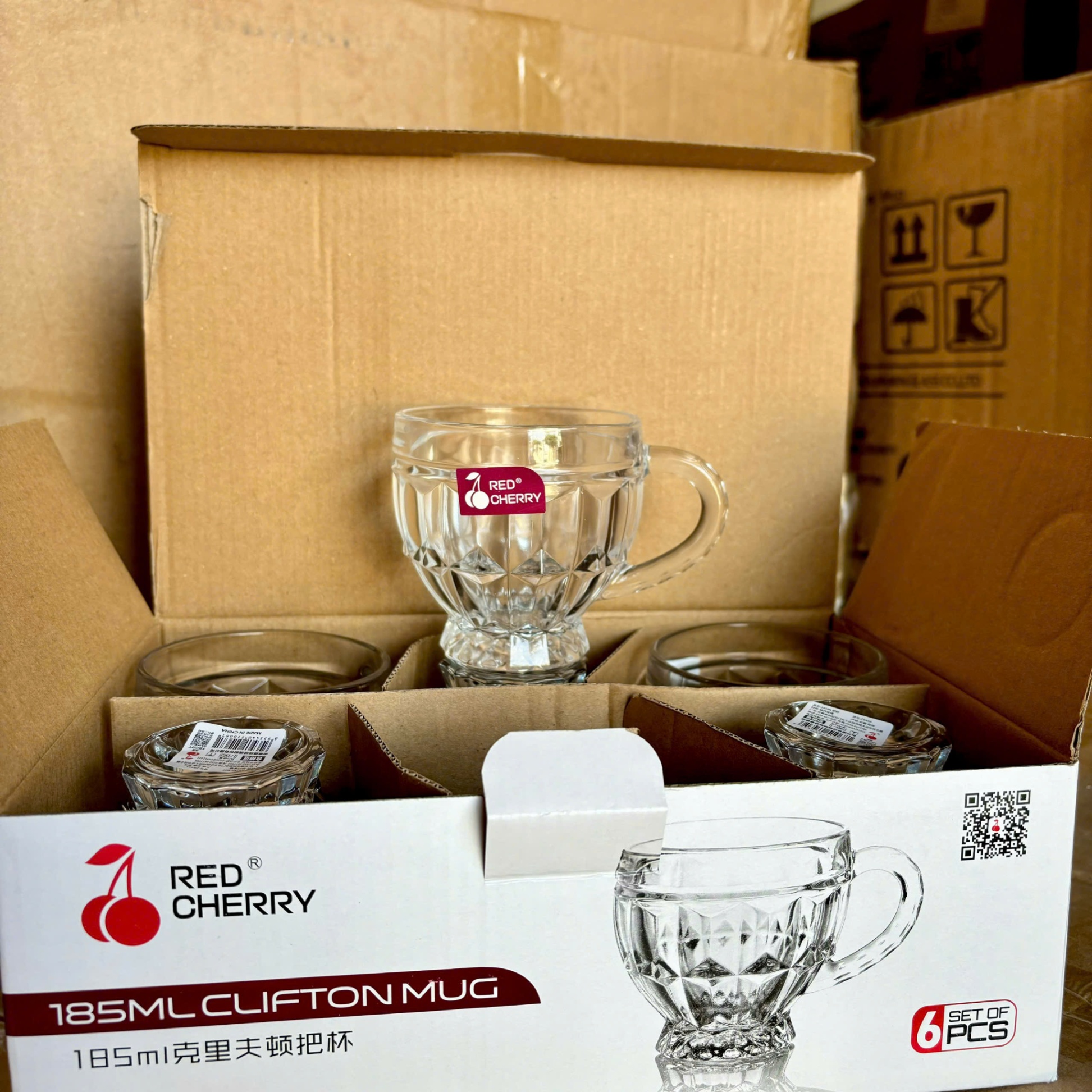 [12] Set 6 Ly Thủy Tinh TRẮNG 185ml Có Quai ZB45