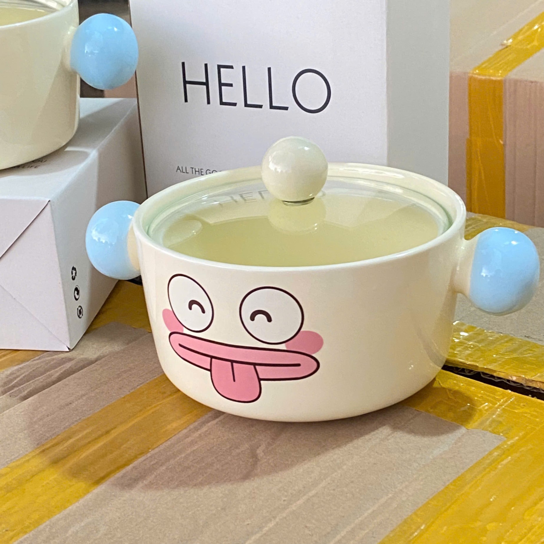 [40] Thố Sứ Ăn Mì Có Nắp Thủy Tinh - EMOTION (W073)