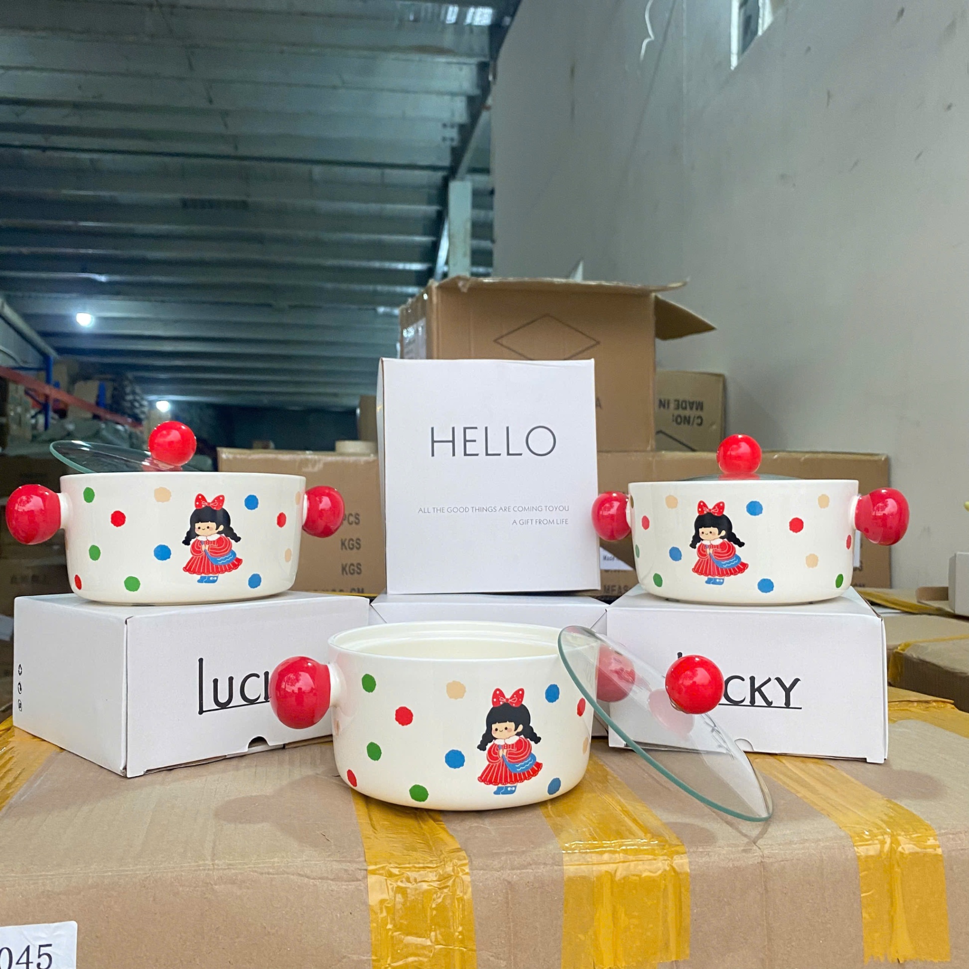 [40] Thố Sứ Ăn Mì Có Nắp Thủy Tinh - BABY GIRL (W054)