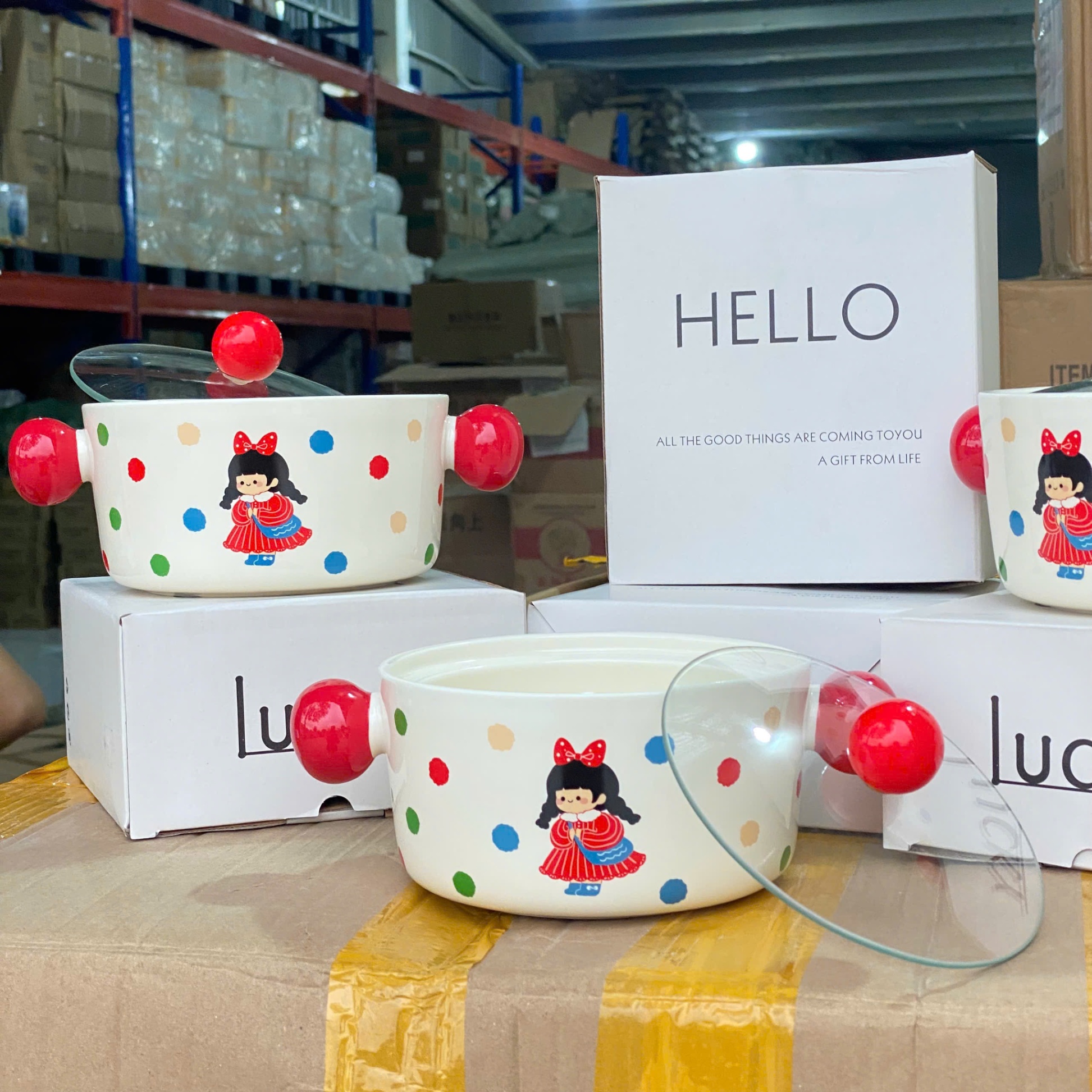 [40] Thố Sứ Ăn Mì Có Nắp Thủy Tinh - BABY GIRL (W054)