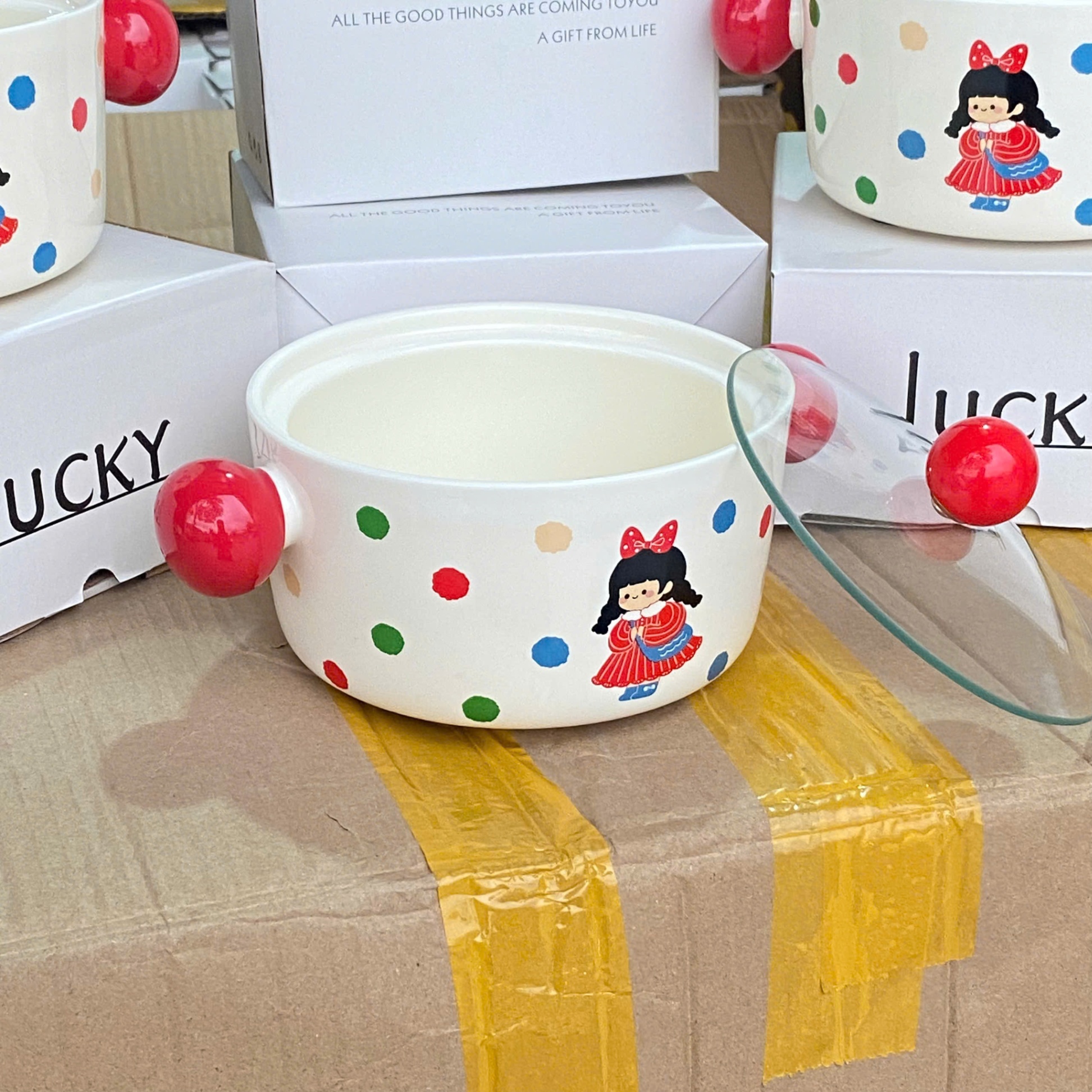 [40] Thố Sứ Ăn Mì Có Nắp Thủy Tinh - BABY GIRL (W054)