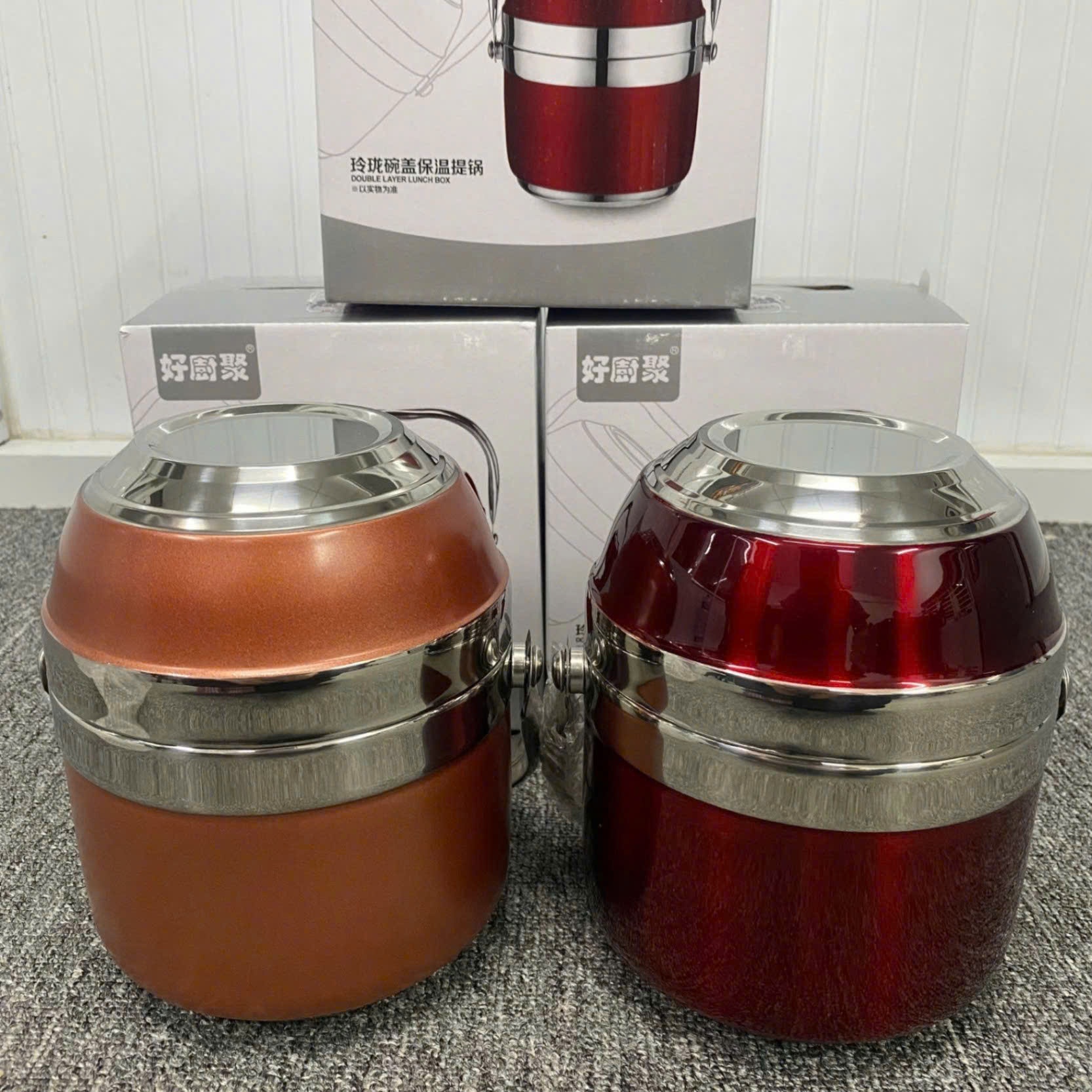 [48] Hộp Đựng Cơm INOX 2 Tầng 1.3L (NẮP MÀU) (V)