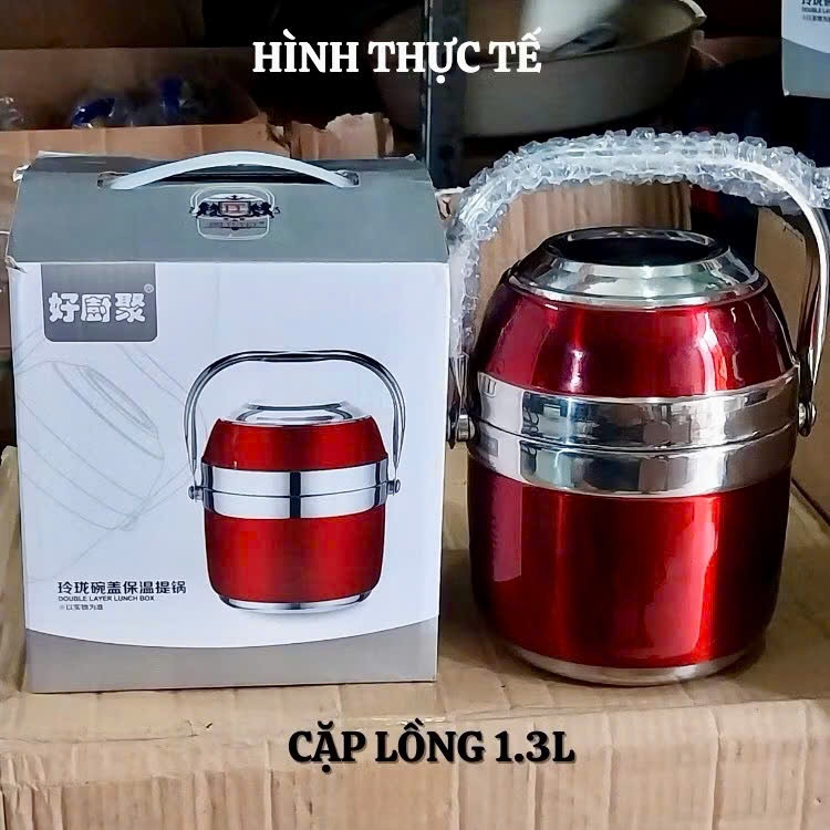 [48] Hộp Đựng Cơm INOX 2 Tầng 1.3L (NẮP MÀU) (V)