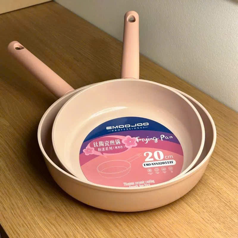[20] Chảo Cạn Tráng Sứ EMOOJOO Hồng 20cm