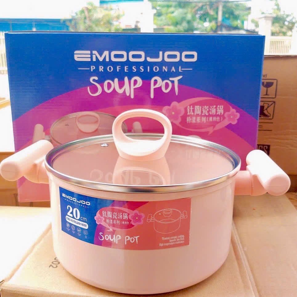 [20] Nồi Tráng Sứ EMOOJOO Hồng 20cm (V)