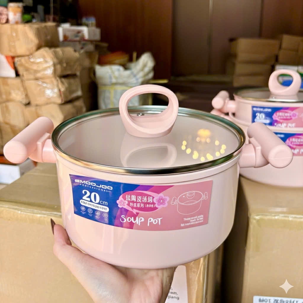 [20] Nồi Tráng Sứ EMOOJOO Hồng 20cm