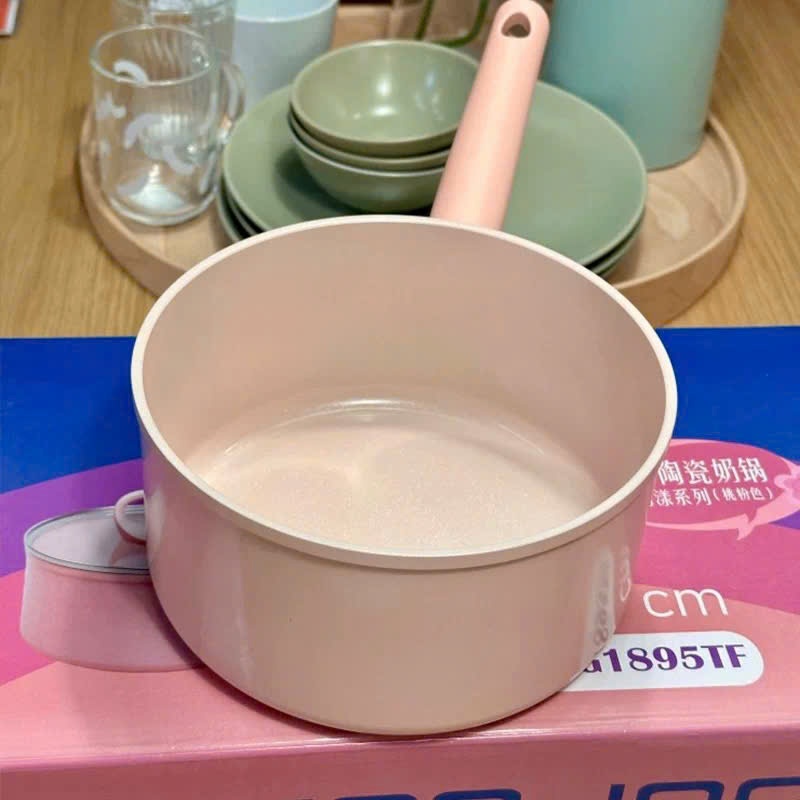 [20] Nồi Tráng Sứ Hồng EMOOJOO TAY CẦM 16cm (V)