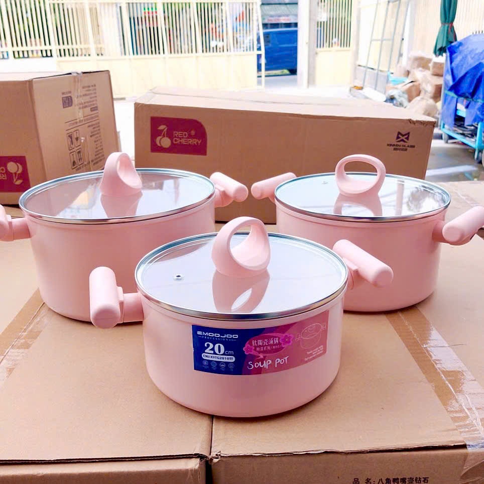 [20] Nồi Tráng Sứ EMOOJOO Hồng 24cm (V)