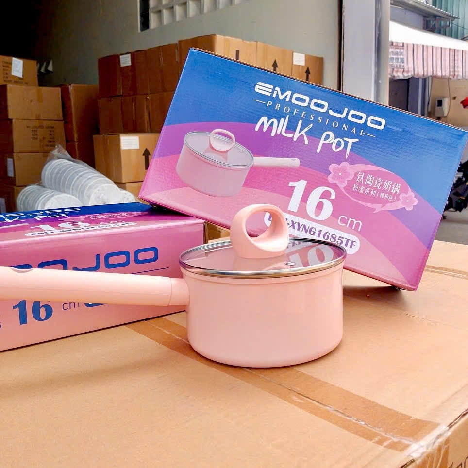 [20] Nồi Tráng Sứ Hồng EMOOJOO TAY CẦM 16cm