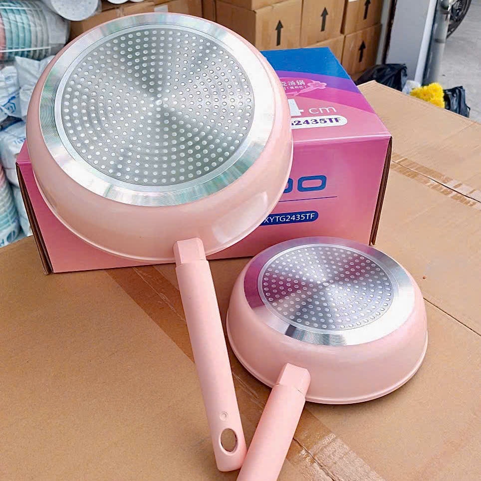 [20] Chảo Cạn Tráng Sứ EMOOJOO Hồng 26cm