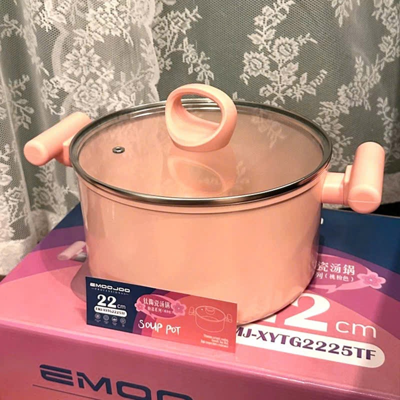[20] Nồi Tráng Sứ EMOOJOO Hồng 22cm