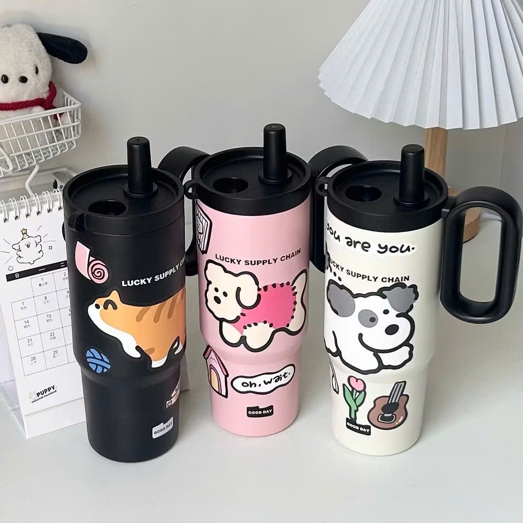 [40] Ly Giữ Nhiệt Có Tay Cầm HÌNH THÚ 720ml