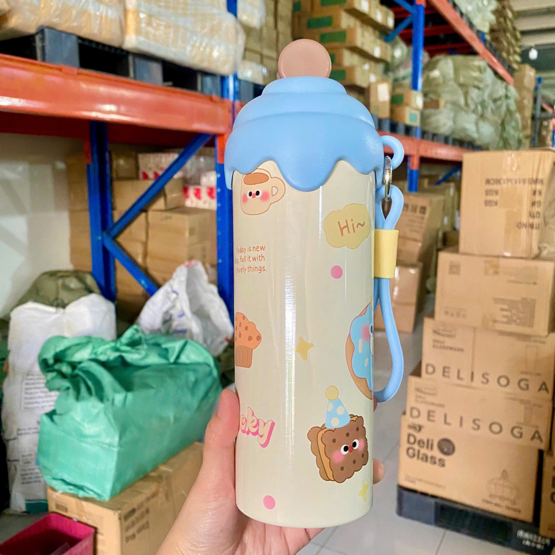 [50] Bình Giữ Nhiệt Có Quai Nắp BÁNH NGỌT 600ml