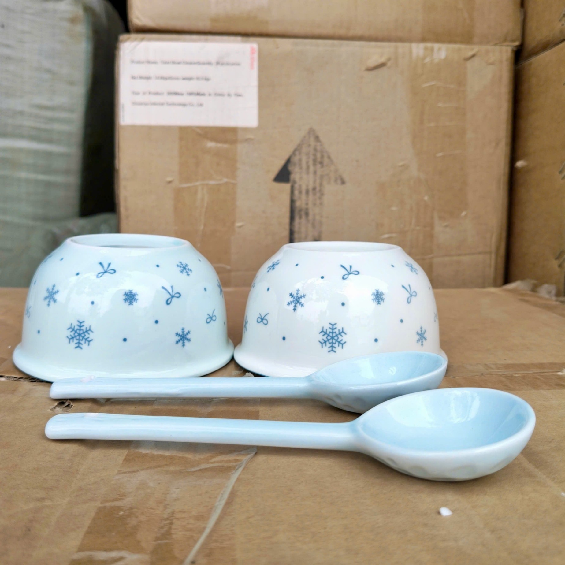 [40] Set 2 Chén Sứ Hình Nơ XANH