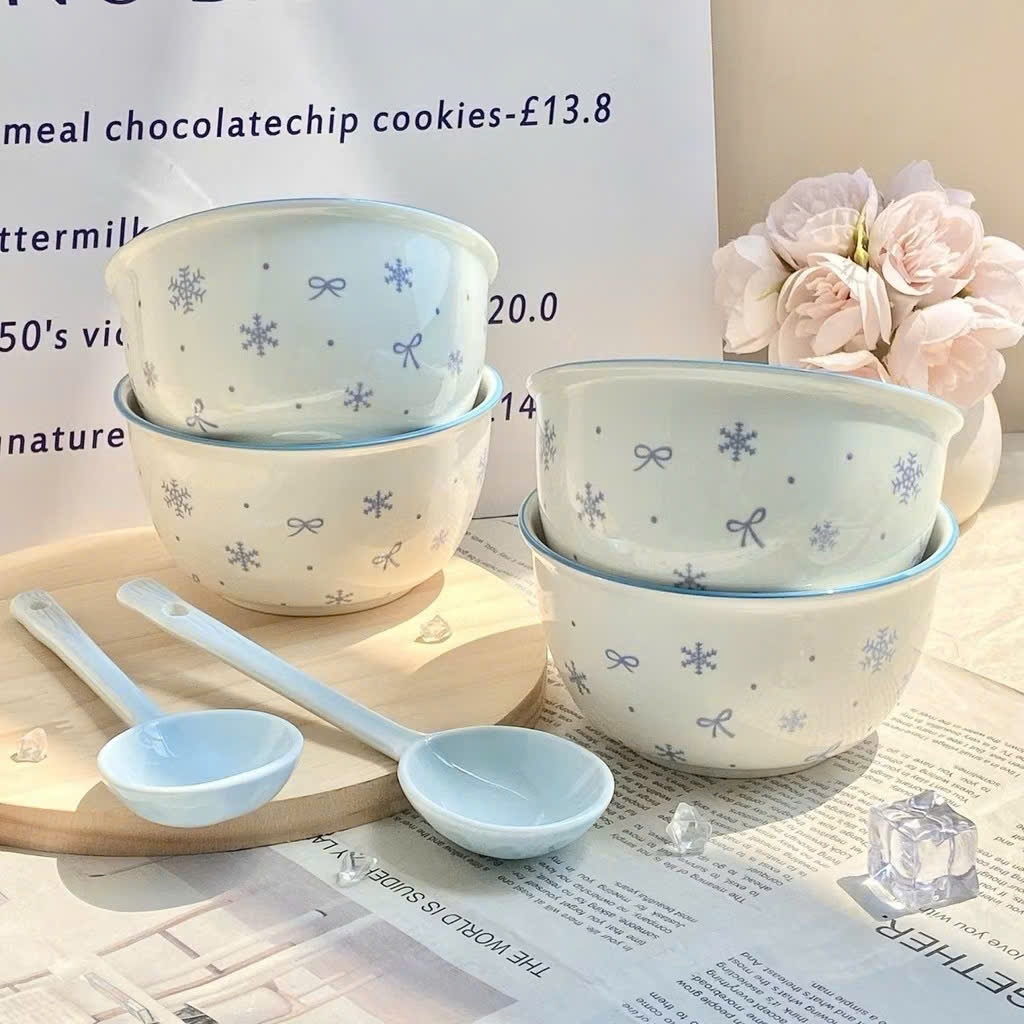 [40] Set 2 Chén Sứ Hình Nơ XANH