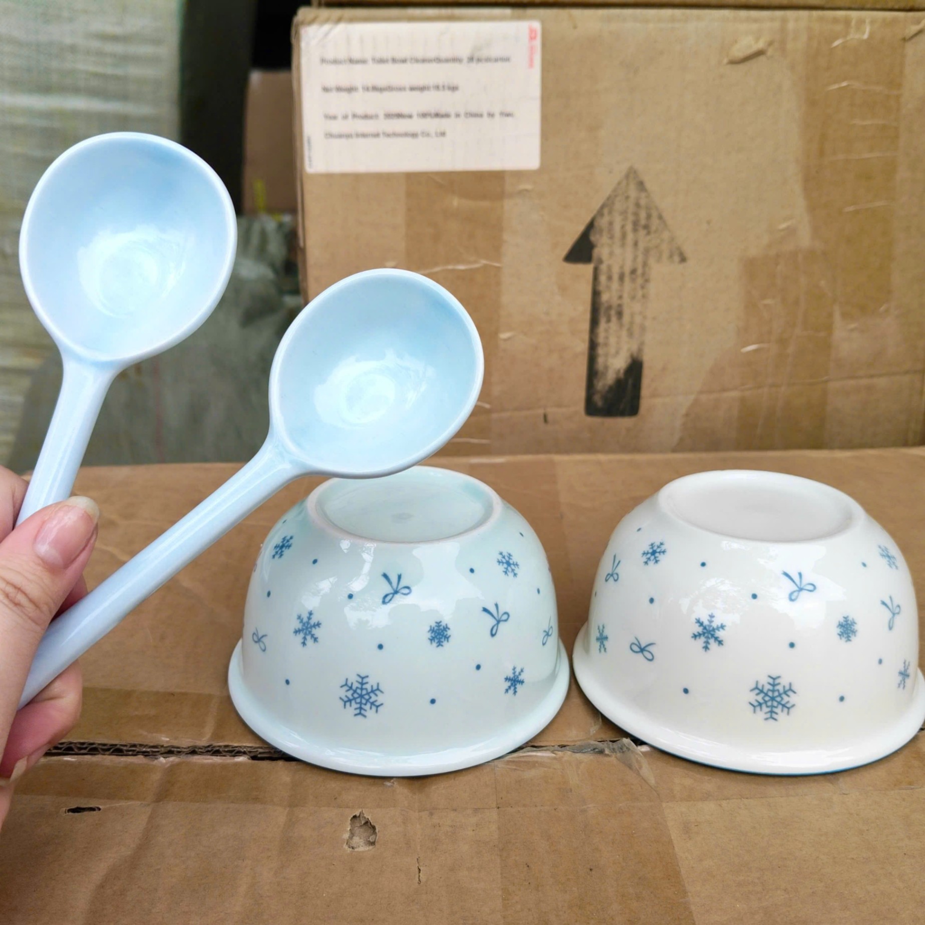 [40] Set 2 Chén Sứ Hình Nơ XANH