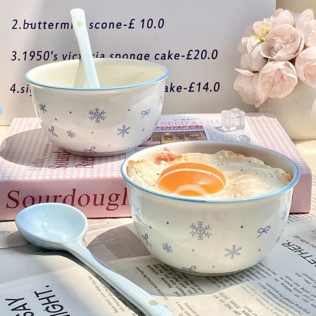 [40] Set 2 Chén Sứ Hình Nơ XANH