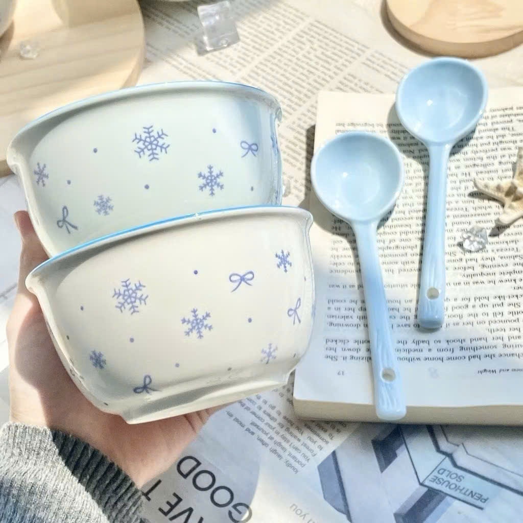 [40] Set 2 Chén Sứ Hình Nơ XANH