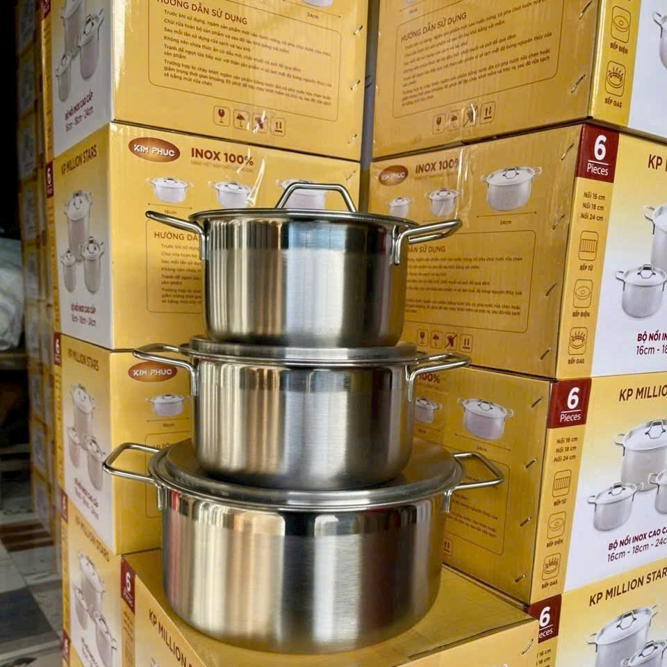 [5] Bộ 3 Nồi Inox 16 - 18 - 24cm KIM PHÚC