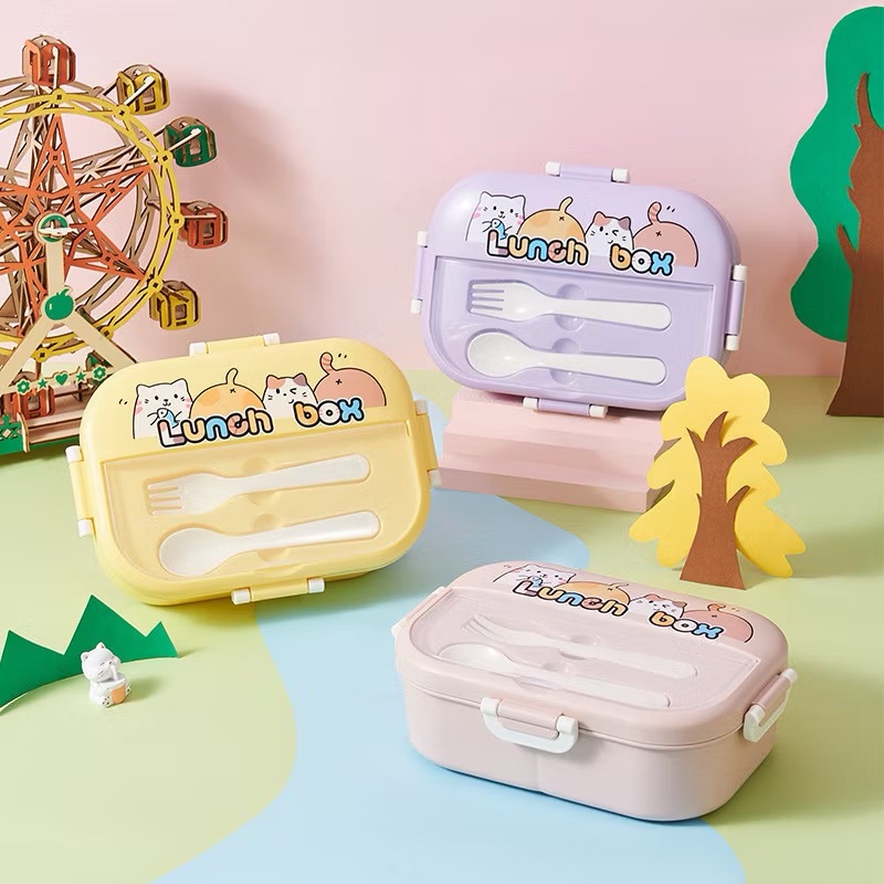 [48] Hộp Cơm 3 Ngăn Kèm Muỗng Hình MÈO