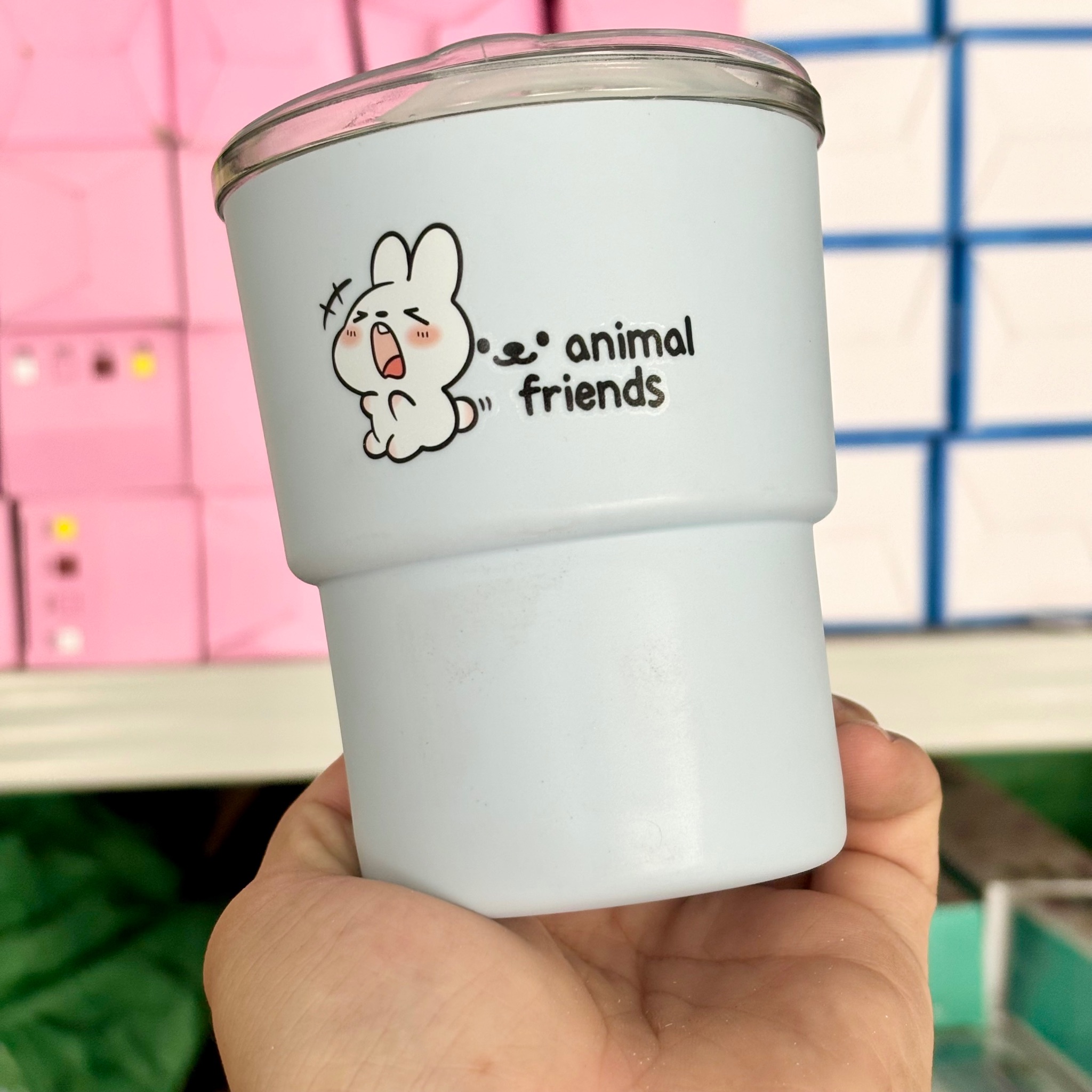 [70] Ly Thủy Tinh Mix Silicon Hình Thú Có Ống Hút 350ml