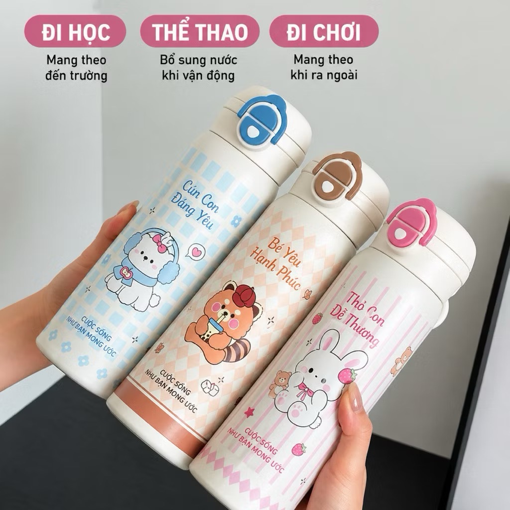 [60] Bình Giữ Nhiệt HOẠT HÌNH Móc Xách 500ml