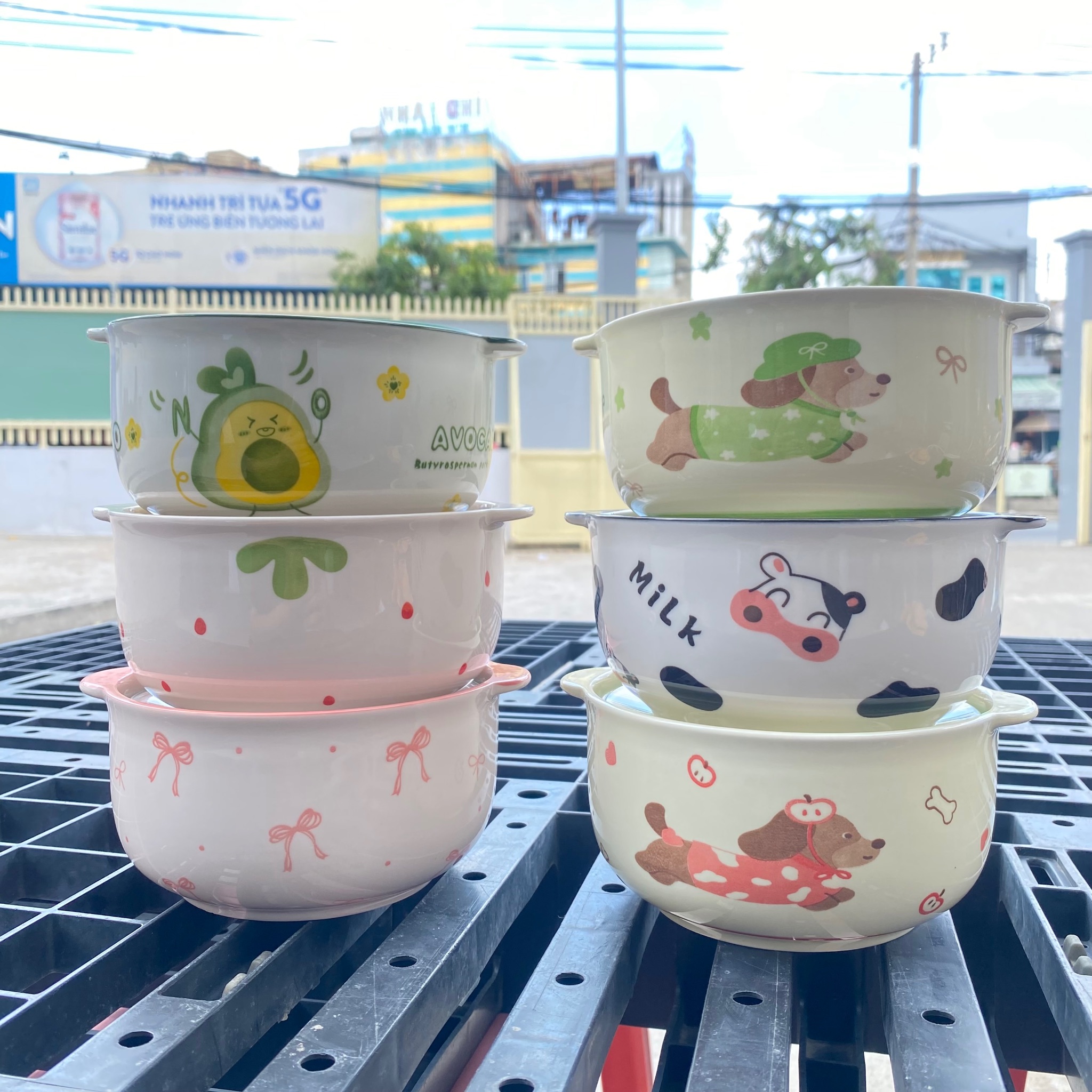 [36] Thố Sứ Ăn Mì Có Nắp Thủy Tinh Ngẫu Nhiên 6inch KHÔNG HỘP (V+)