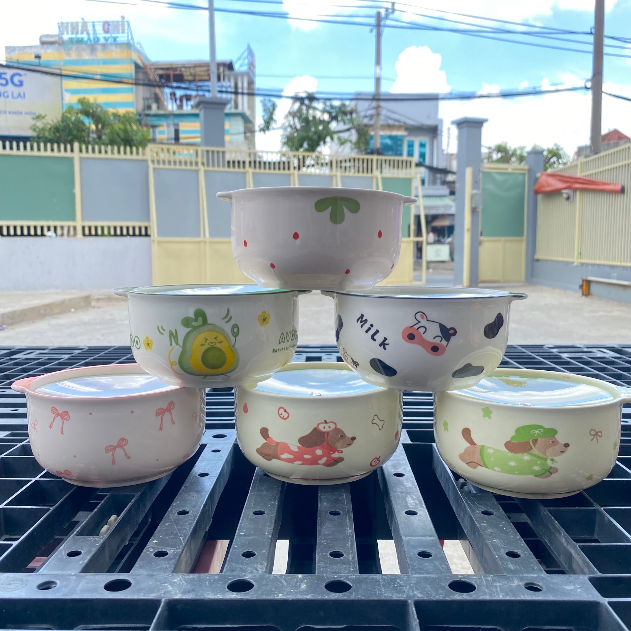 [36] Thố Sứ Ăn Mì Có Nắp Thủy Tinh Ngẫu Nhiên 6inch KHÔNG HỘP (V+)