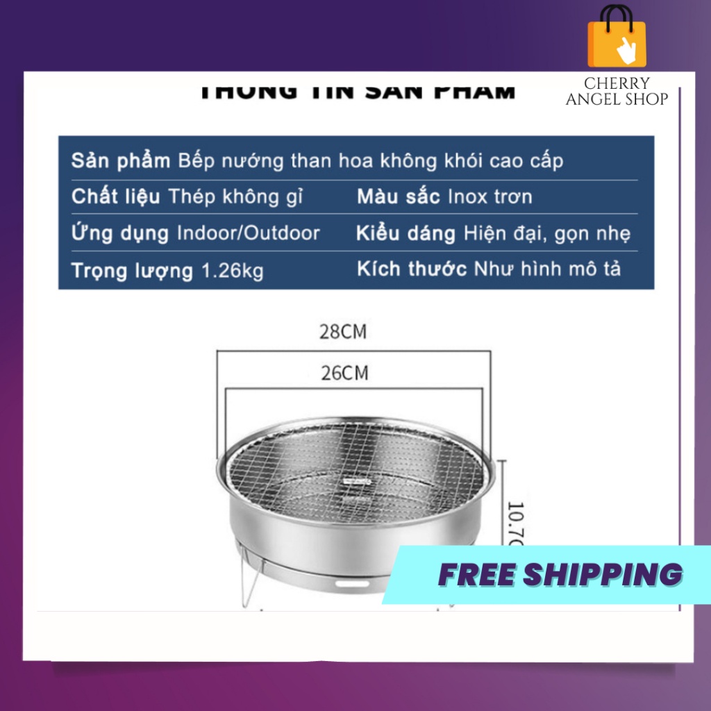 Bếp Nướng Than Hoa Tròn Không Khói INOX 2 Vỉ Nhỏ Gọn, Thuận Tiện Mang Theo, Cải Thiện Bữa Ăn Gia Đình/ có sỉ