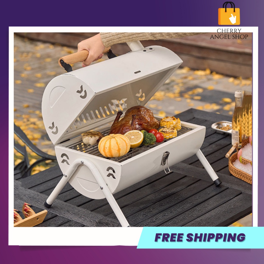 Bếp nướng than hoa BBQ gấp gọn mang đi dã ngoại, cắm trại, Thiết bị nướng ngoài trời kèm vỉ, khay nướng tiện lợi