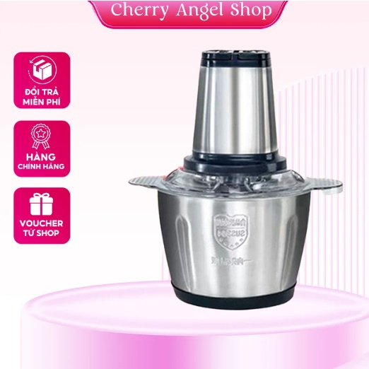 Máy xay tỏi ớt Máy xay thịt, máy xay đa năng, công suất 250W, cối inox304, 4 lưỡi dao sắc bén cherrystore999