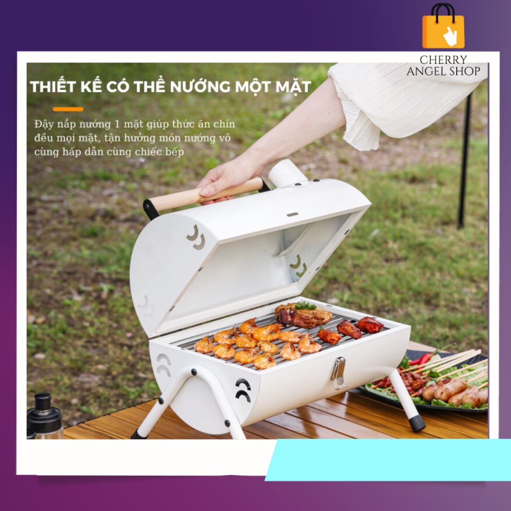 Bếp nướng than hoa BBQ gấp gọn mang đi dã ngoại, cắm trại, Thiết bị nướng ngoài trời kèm vỉ, khay nướng tiện lợi