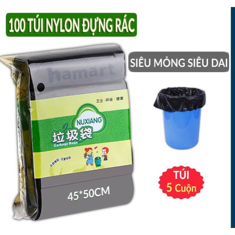 3 cuộn túi đựng rác tự phân hủy size to 55x65 cm bảo vệ môi trường, tiện dụng, màu đen hàng dày dặn