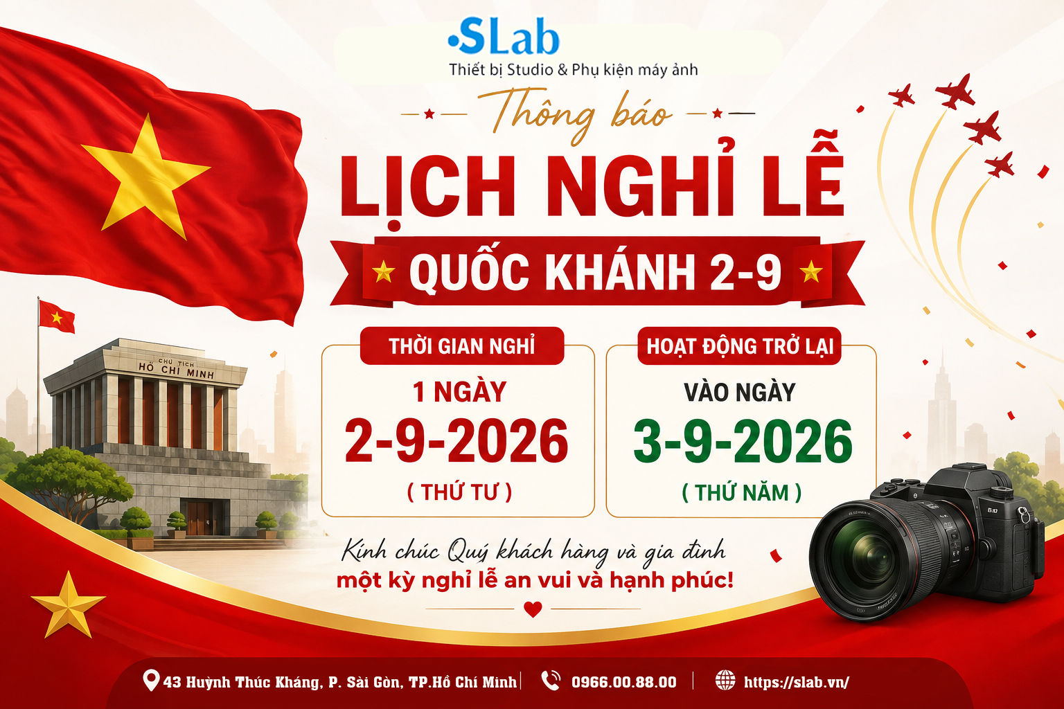 🔈 Phụ Kiện Slab THÔNG BÁO LỊCH NGHỈ LỄ QUỐC KHÁNH 2/9 🇻🇳