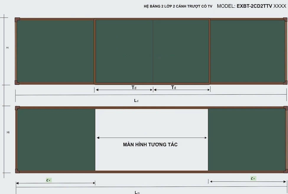 Bảng trượt ngang 2 lớp 2 trượt