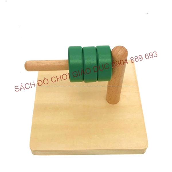 Chốt ngang-3 hình tròn có lỗ, Khoanh tròn và trục ngang - Giáo cụ montessori cho trẻ từ 0 đến 3 tuổi