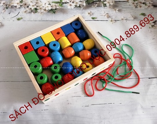 Đồ chơi gỗ bộ xâu hạt hình dạng to đẹp - Lacing Beads - Giáo cụ montessori