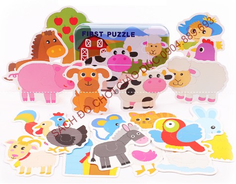 Ghép hình 2 mảnh puzzle 2 mảnh hộp dắt chủ đề Động vật nuôi