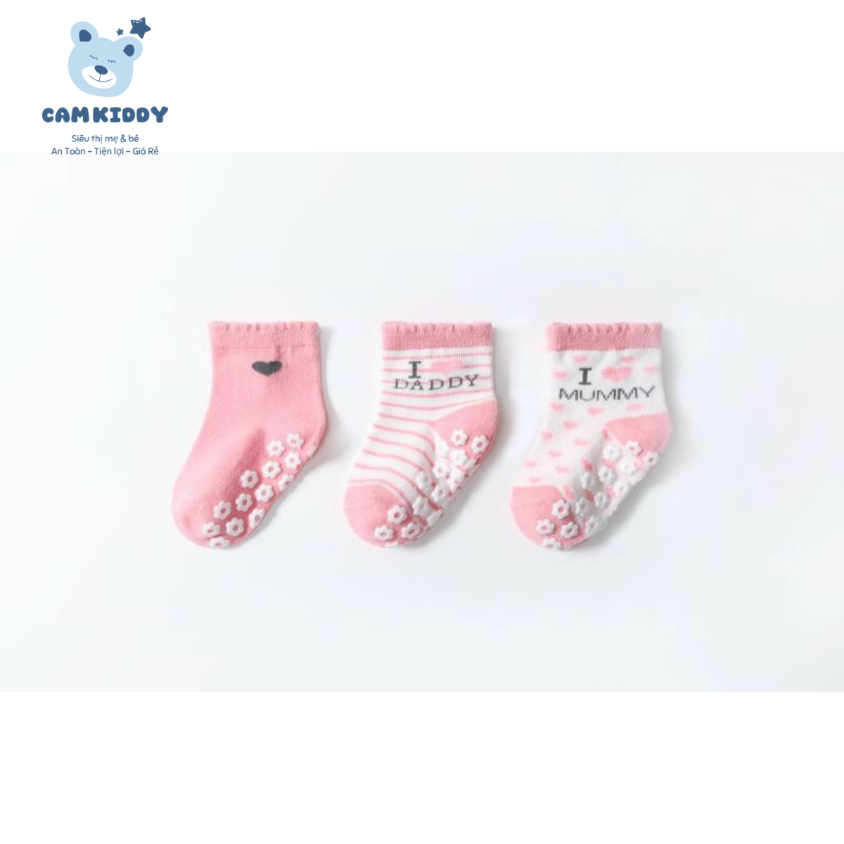 Set 3 đôi tất cotton chống trượt mummy daddy cho bé