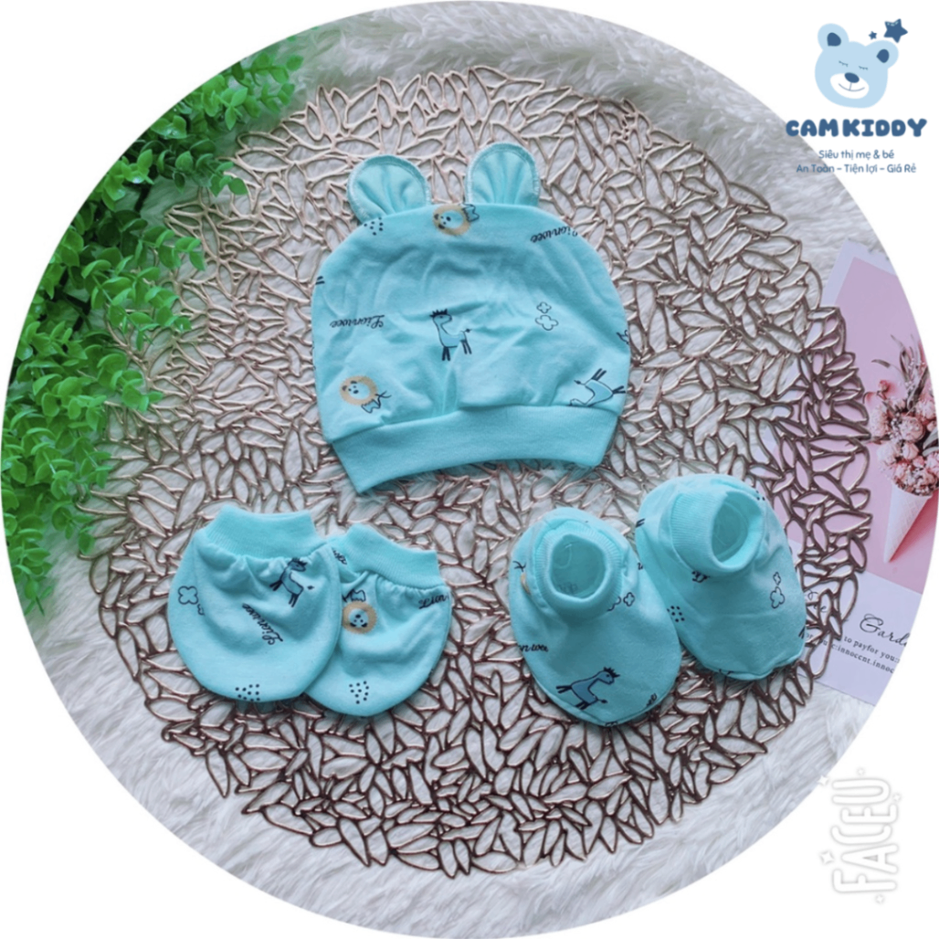 Set mũ bao tay chân cotton cho bé ( nhiều mẫu )