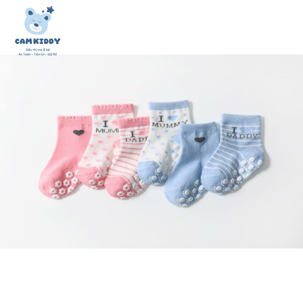 Set 3 đôi tất cotton chống trượt mummy daddy cho bé