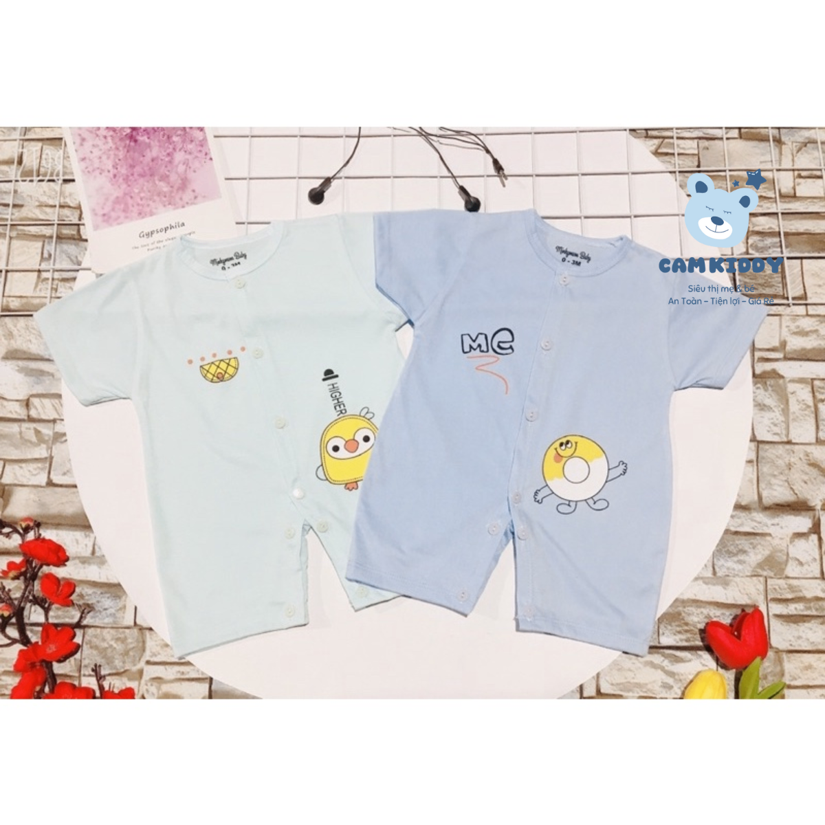 Body cộc tay cotton cho bé 2 SIZE cho bé từ 0-6 tháng