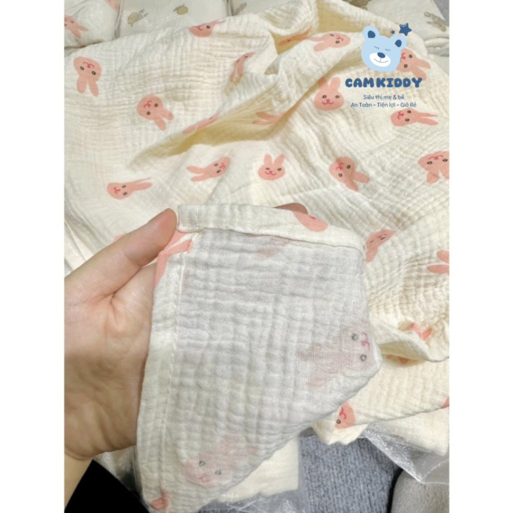 Khăn tắm vải xô muslin mềm mại cho bé kích thước 90x100cm kèm túi lưới