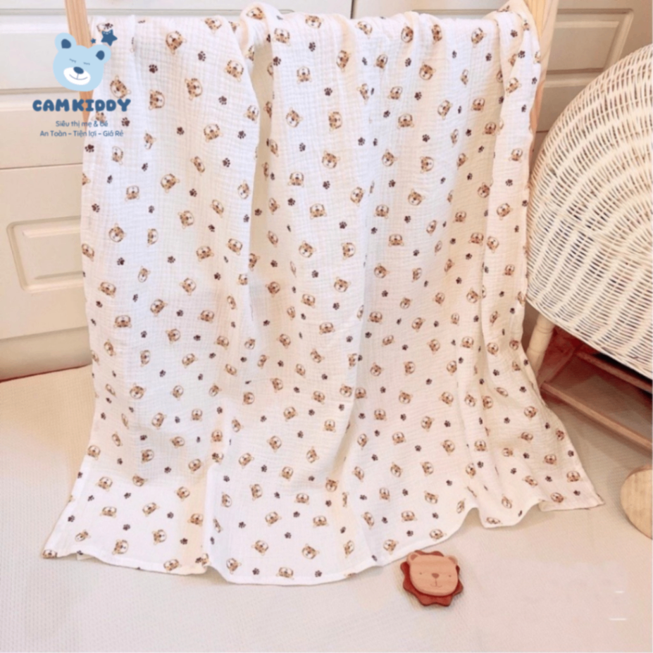 Khăn tắm vải xô muslin mềm mại cho bé kích thước 90x100cm kèm túi lưới