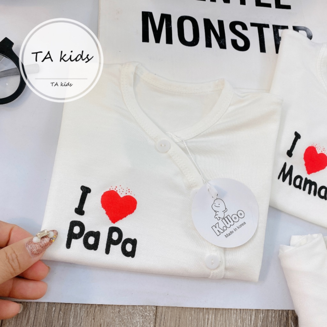 Bộ cài chéo cộc tay I love Papa Mama chất thun lạnh mềm mát cho bé 3-9kg CÓ 3 SIZE