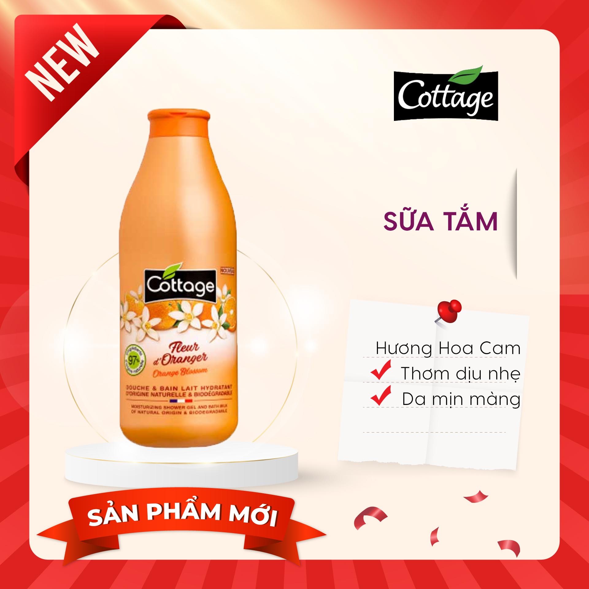 sữa tắm cottage 750ml cam